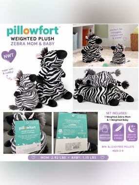Pillowfort Weighted Plush Zebra Mom & Baby Set – NWT – Target